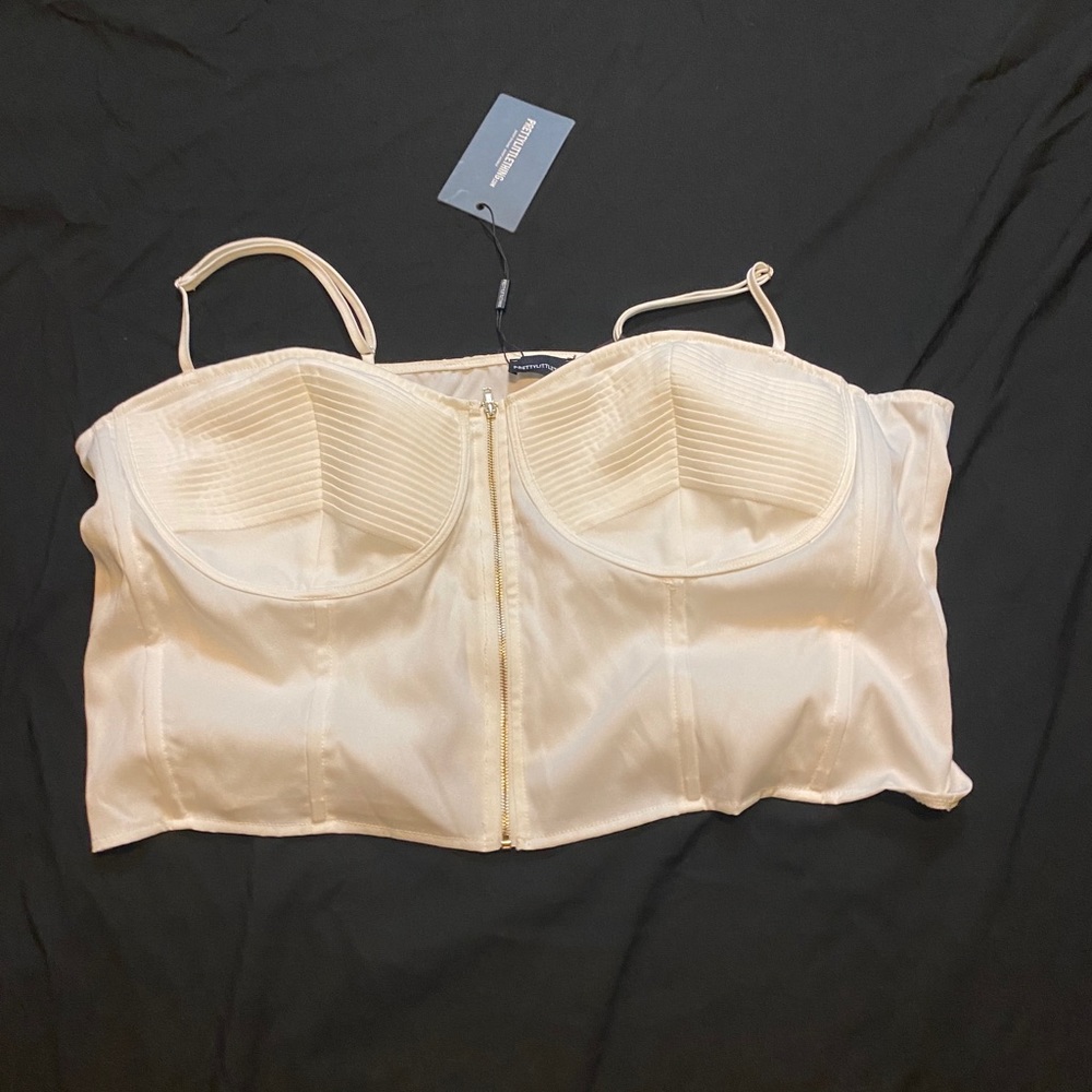 Plus White Woven Bust Detail Zip Front Corset - Picture 5 of 5